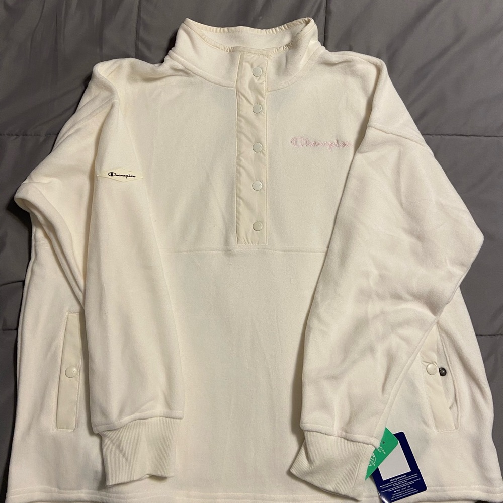 Champion button quarter fleece cream Womens